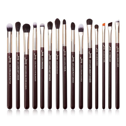 Jessup Professional Eye Makeup Brushes Set Natural-Synthetic 15pcs for Eyeshadow Blending Concealer Eyeliner Eyebrow, Zinfandel T284-FemmiqueWomen