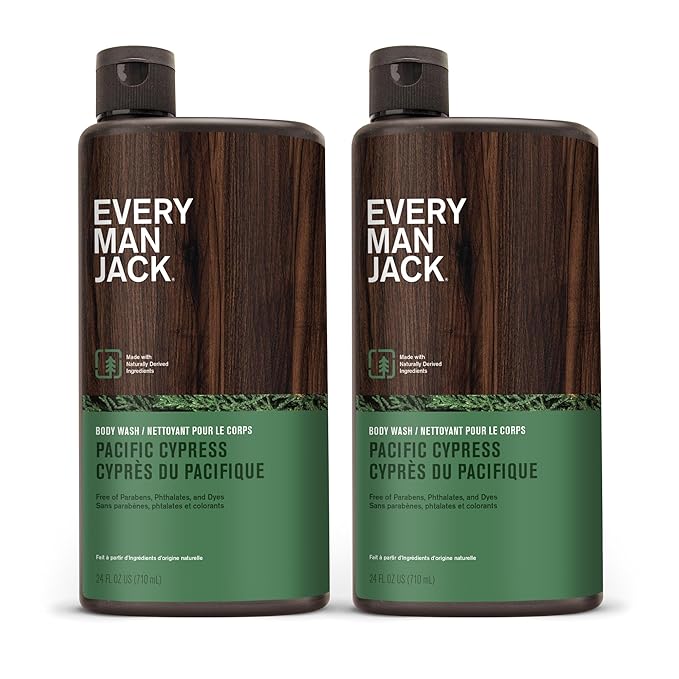 Every Man Jack Nourishing Pacific Cypress Mens Body Wash for All Skin Types - Naturally Derived Ingredients - Cleanse and Hydrate Skin with Coconut and Glycerin - 24oz 2 Bottles-FemmiqueWomen