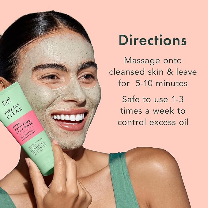 Rael Blackhead Remover, Miracle Clear Clay Mask, Exfoliating Face Wash, Pore Minimizer, Gentle and Hydrating, with Tea Tree, Vegan, Korean Skin Care (3.3 fl oz)-FemmiqueWomen