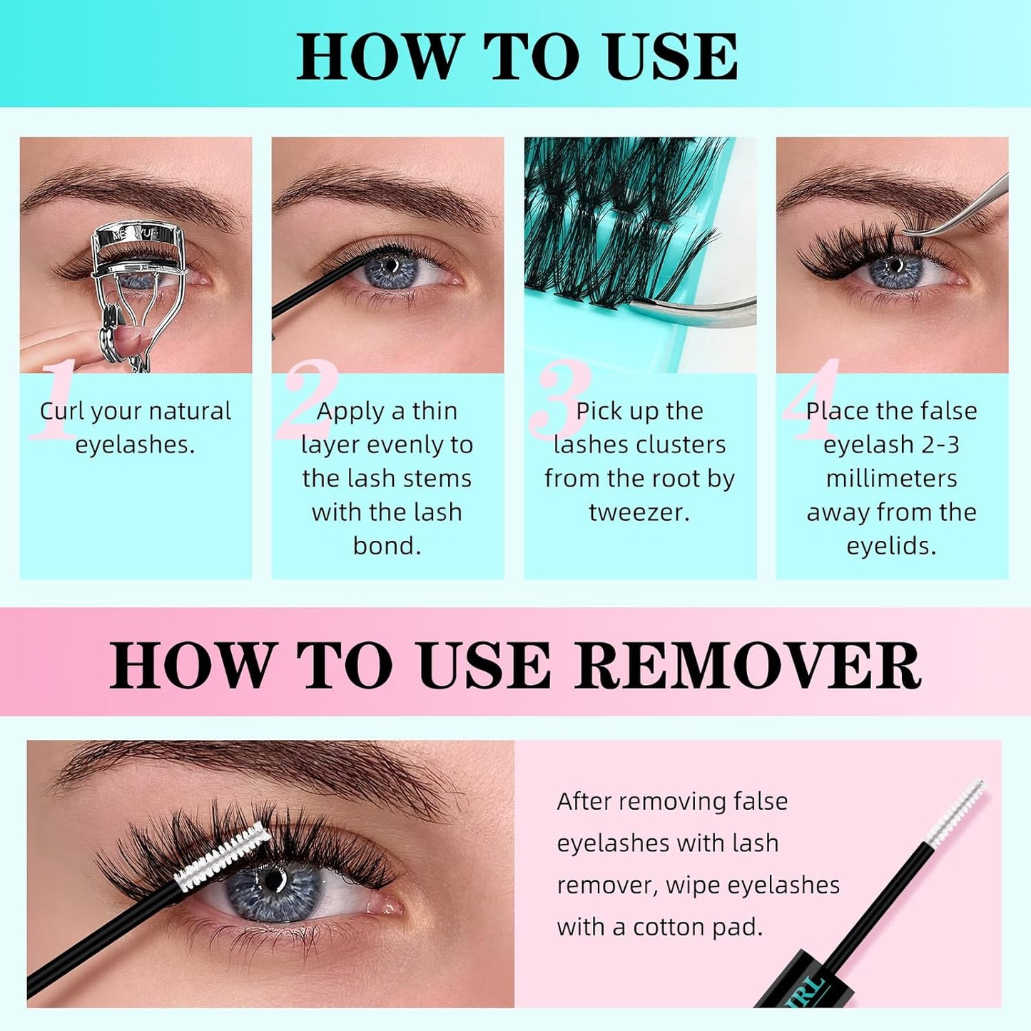 Lash Clusters Kit 200PCS 50D Eyelash Extension Kit D Curl Wispy Eyelash Clusters DIY Natural Individual Lashes Kits Lashes Extensions Kit with Lash Bond and Remover Eyelash Tweezer at Home-FemmiqueWomen