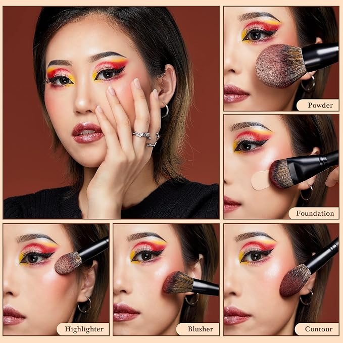 Jessup Large Face Makeup Brushes 5pcs, Premium Synthetic Foundation Powder Contour Blusher Highlighter Brush, Phantom Black T273-FemmiqueWomen