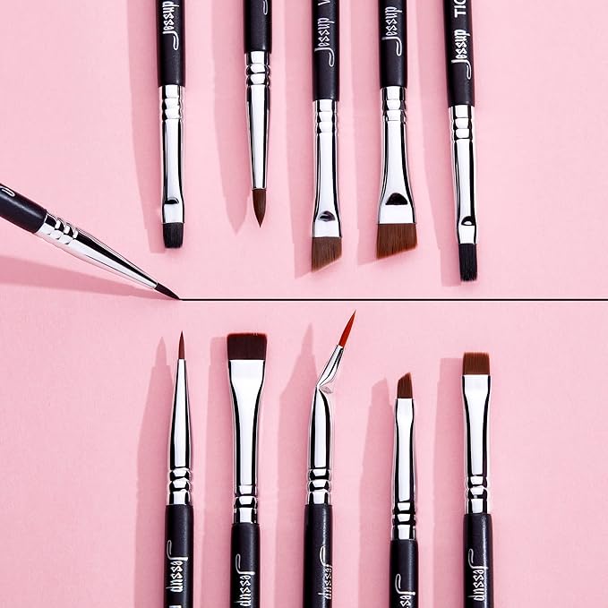 Jessup Eyeliner Brush Set, Professional Eye Liner Makeup Brushes 11pcs, Angled Flat Definer Ultra Fine Bent Pencil Point Eyeliner Brushes for Precision Liner, T324-FemmiqueWomen