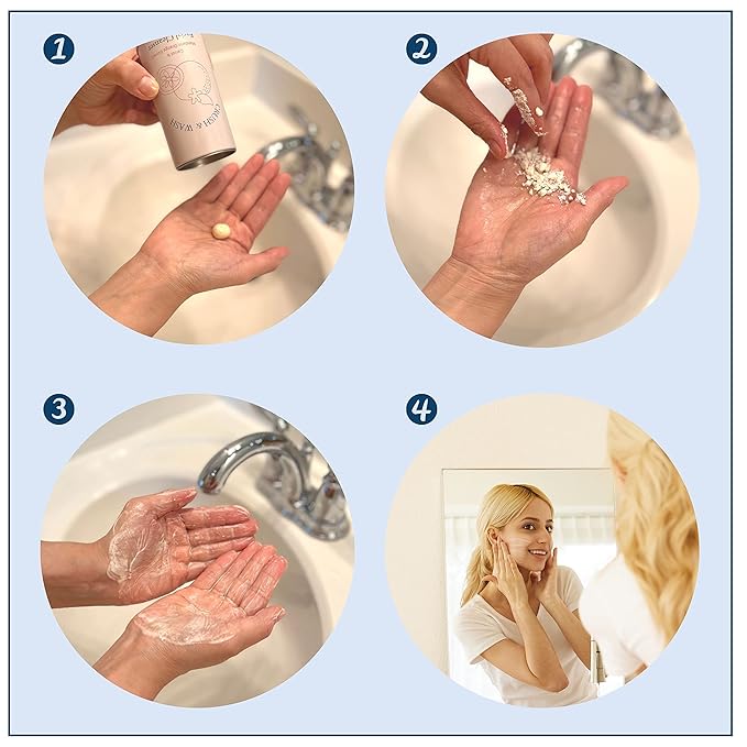 Daily 3 in 1 Facial Cleanser, Exfoliator and Wash-off Mask, Vegan, Cruelty Free, Plastic Free, Travel Friendly, 1 Month Supply Refill (60 Tablets) (Purifying)-FemmiqueWomen