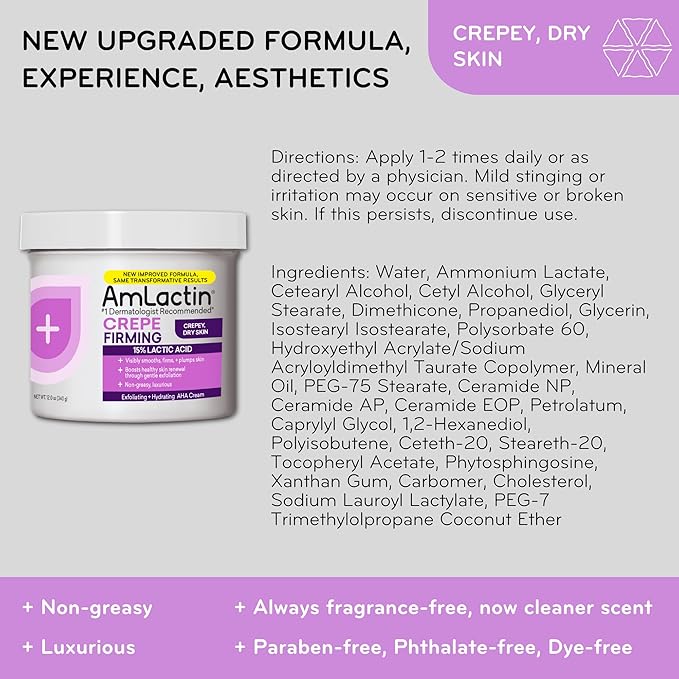 AmLactin Crepe Firming Cream - 12 oz Body Cream with 15% Lactic Acid - Exfoliator and Moisturizer for Crepey, Dry Skin (Packaging May Vary)-FemmiqueWomen