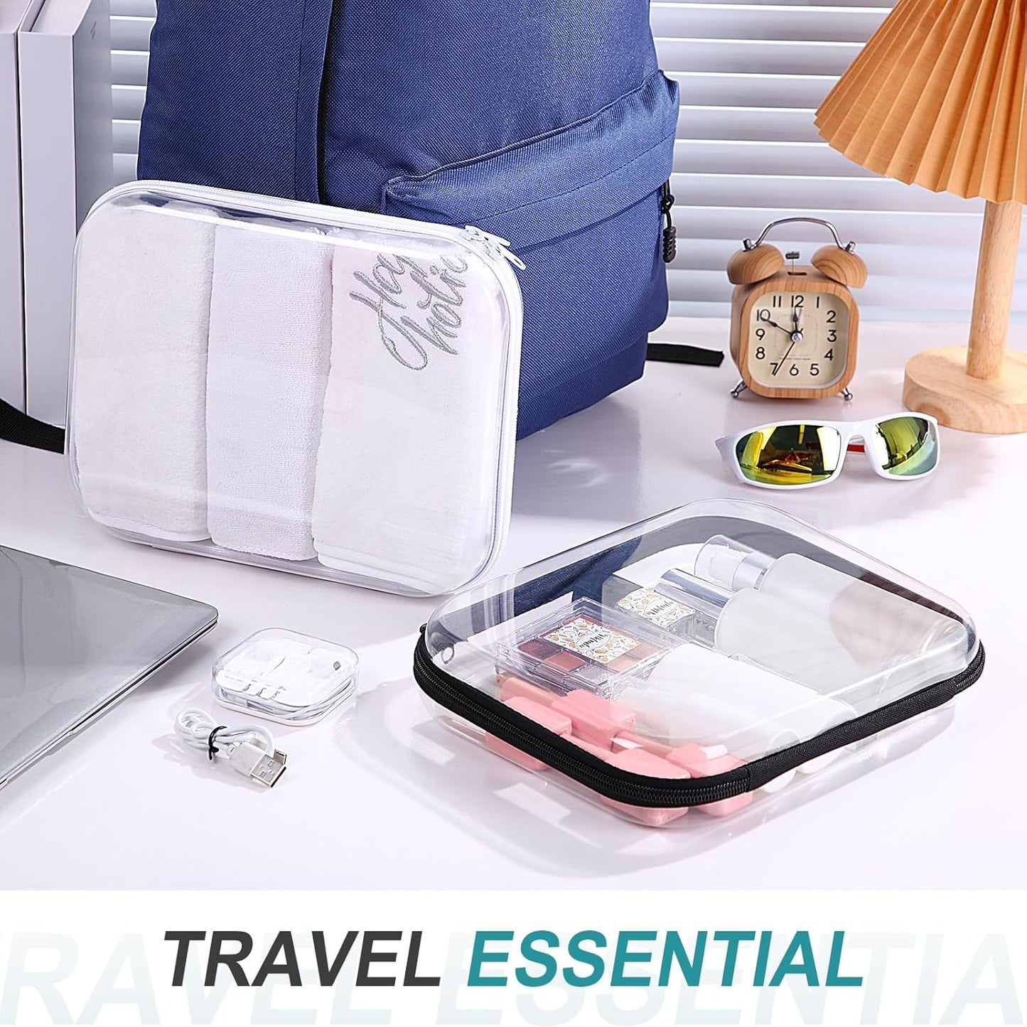 Hoolerry 4 Pcs Hard Clear Zipper Case Makeup Bags Plastic Pencil Pouch Transparent Storage Box Containers for Cosmetics, Snacks, Building Blocks, Puzzles(Black and White,9.8 x 7.9 x 2 in)-FemmiqueWomen