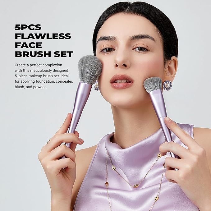 Jessup Makeup Brushes Face 5pcs, Premium Synthetic Make Up Brushes Set for Foundation Contour Blush Highlighter and Powder, Luxury Purple T514-FemmiqueWomen