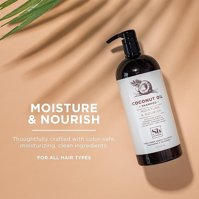 Soapbox Coconut Oil Shampoo, Harsh Sulfate Free, Paraben Free, Silicone Free, Color Safe, and Vegan Hair Shampoo (33.8 Ounces)-FemmiqueWomen