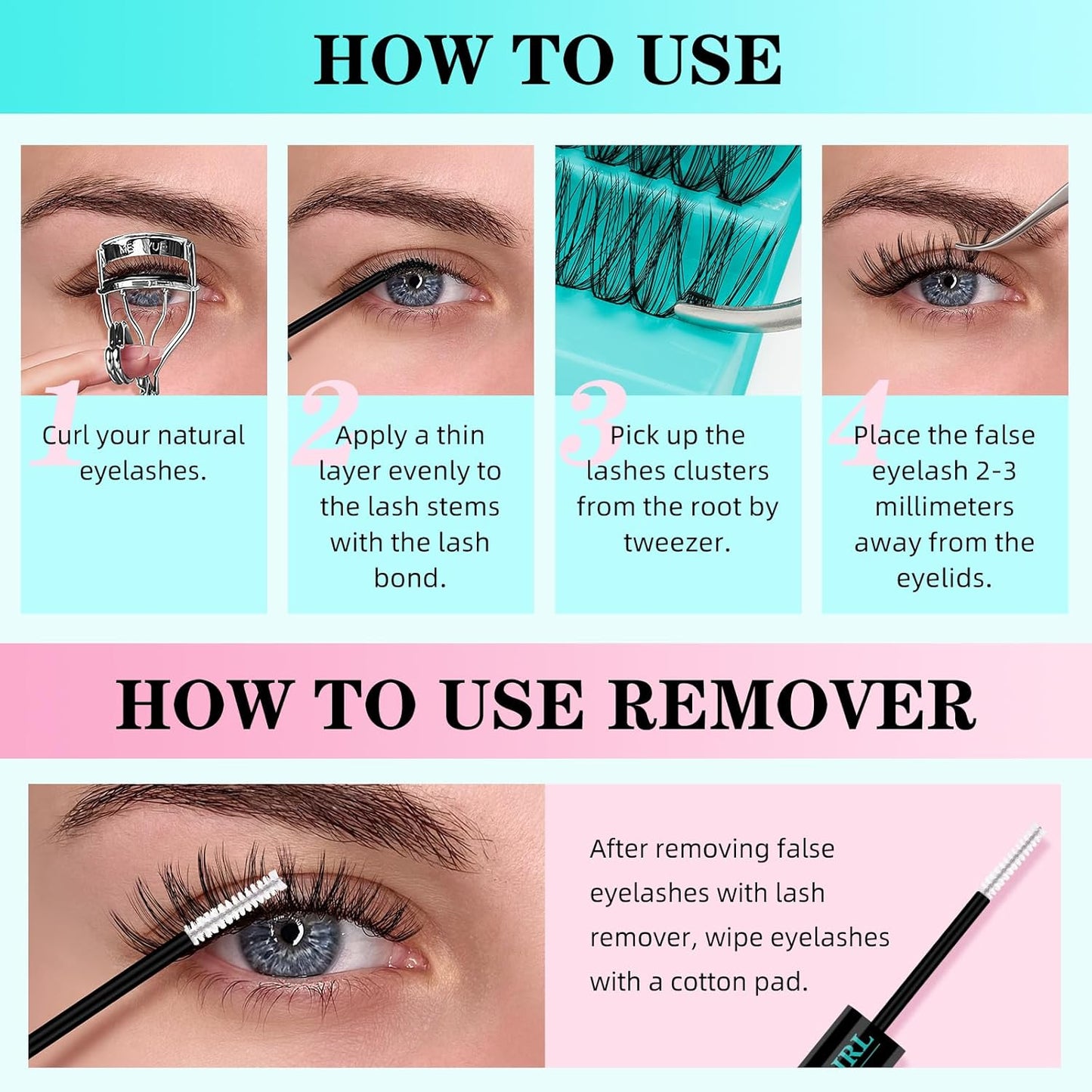 Lash Clusters Kit 200PCS 30D Eyelash Extension Kit D Curl Wispy Eyelash Clusters DIY Natural Individual Lashes Kits Lashes Extensions Kit with Lash Bond and Remover Eyelash Tweezer at Home-FemmiqueWomen