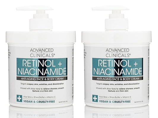 Advanced Clinicals Retinol Body & Face Lotion W/Niacinamide, Dry Skin Face Moisturizer & Crepey Skin Care Treatment, Anti Aging Retinol Cream Reduces Look Of Wrinkles, Sagging Skin, & Age Spots, 2PC-FemmiqueWomen