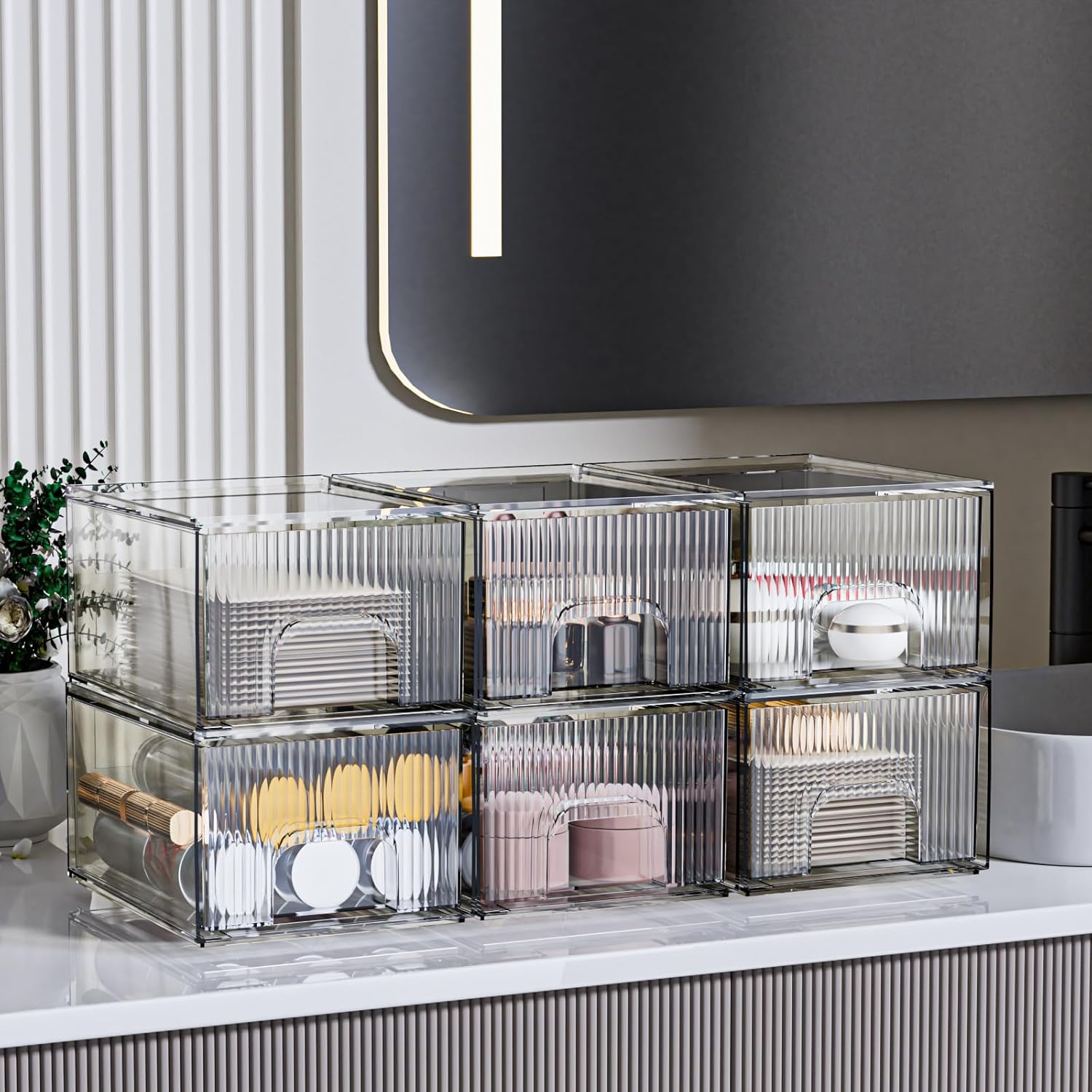 ZHIAI 6 Pack Clear Stackable Storage Drawer, Acrylic Drawer, Cosmetic Organizer, Plastic Organizer for Dresser, Under, Kitchen Cabinet, Pantry, Home Organization and Storage-FemmiqueWomen