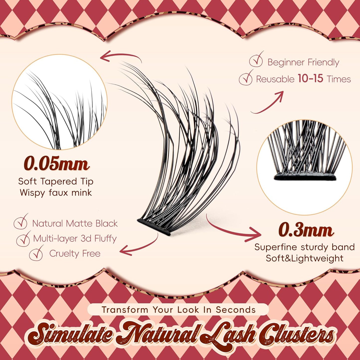 Lash Clusters 0.05mm PBT Fiber Eyelash Clusters, 0.3mm Superfine Soft Band C Curl Diy Lash Extension, 160pcs 8-16mm Individual Lashes Clusters Like Eyelash Extensions (40D-C-8-16Mix)-FemmiqueWomen