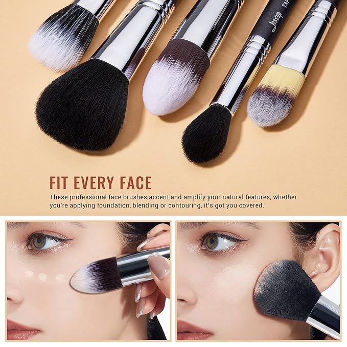 Jessup Makeup Brushes Set Professional 27 pcs Brush Makeup Premium Synthetic Foundation Contour Powder Blush Highlighter Eyeshadow Concealer Brow Face Make Up Brushes Tools Black/Silver T133-FemmiqueWomen
