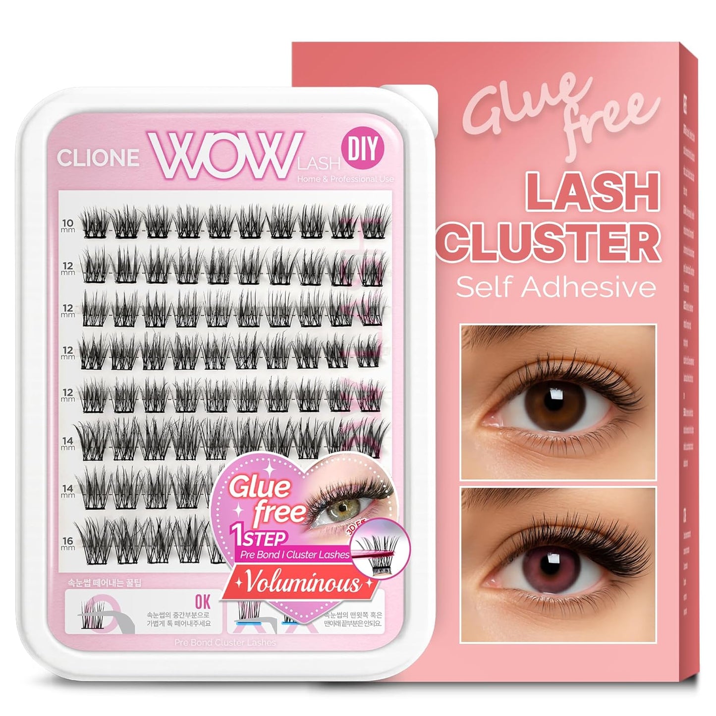 Korean Self Adhesive Lash Clusters Voluminous Look No Glue Press On Pre Bond Lash Clusters Fluffy Self Adhesive False Eyelashes No Glue Needed Reusable Wispy Eyelash Extensions-FemmiqueWomen