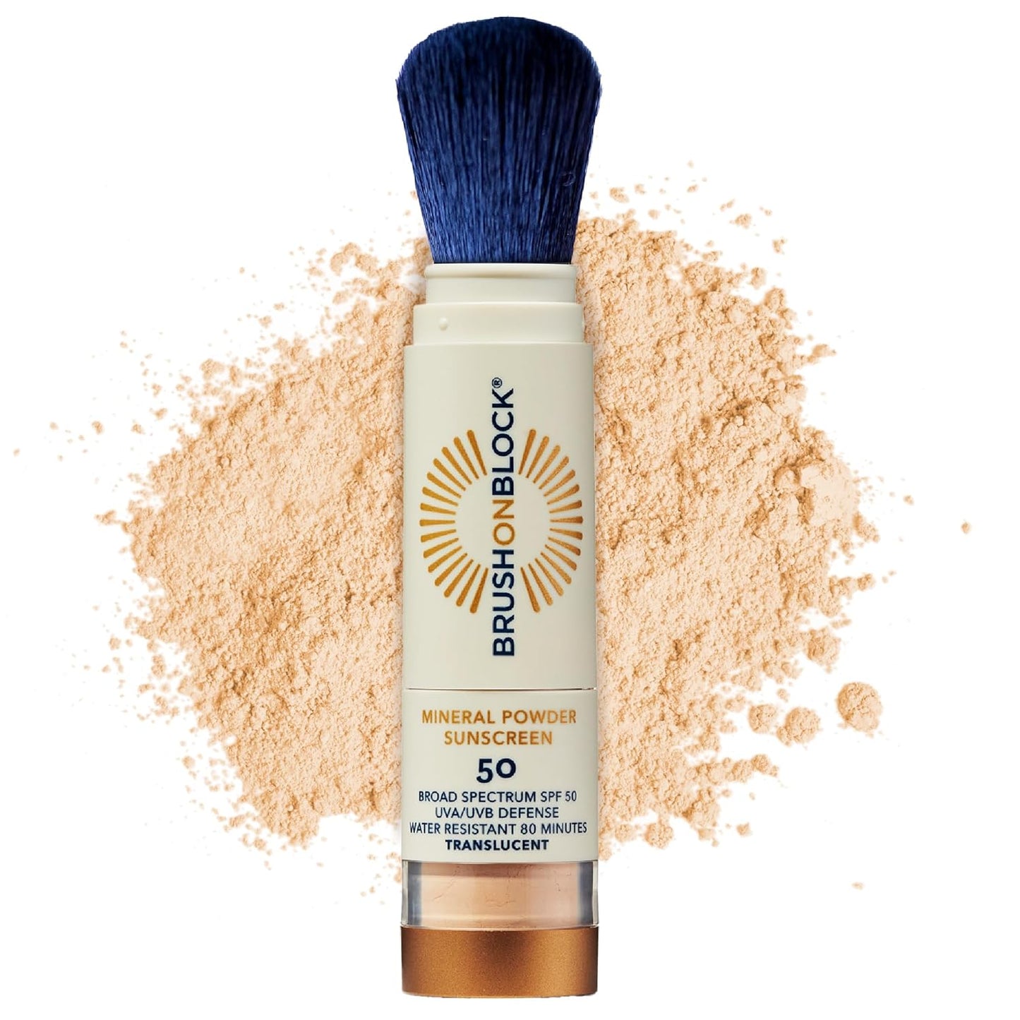 Brush On Block SPF 50 Mineral Powder Sunscreen, Translucent, Broad Spectrum, Water Resistant Face Protection, For All Skin Tones & Types, Reef Friendly, Mfg in USA-FemmiqueWomen