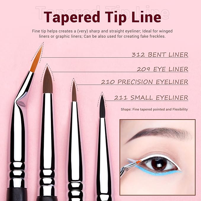 Jessup Eyeliner Brush Set, Professional Eye Liner Makeup Brushes 11pcs, Angled Flat Definer Ultra Fine Bent Pencil Point Eyeliner Brushes for Precision Liner, T324-FemmiqueWomen