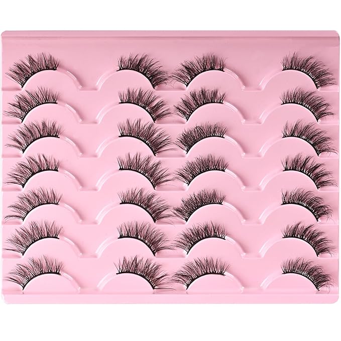 FARRED Half Lashes Natural Look Short Eyelashes Cat Eye Lash Fluffy Natural Lashes Wispy False Eyelash 14 Pairs Faux Mink Strip Eye Lashes Pack for Daily Makeup (F15 | 9-14mm)-FemmiqueWomen