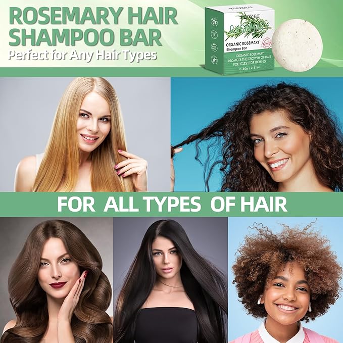 2 Pack Rosemary Hair Shampoo Bar,Deep Cleansing for Scalp Hair Loss Shampoo Soap,Organic Hair Oil Control,Solid Shampoo for Hair Growth, Refreshing and Hydrating Soap for Stocking Stuffers Women Gifts-FemmiqueWomen