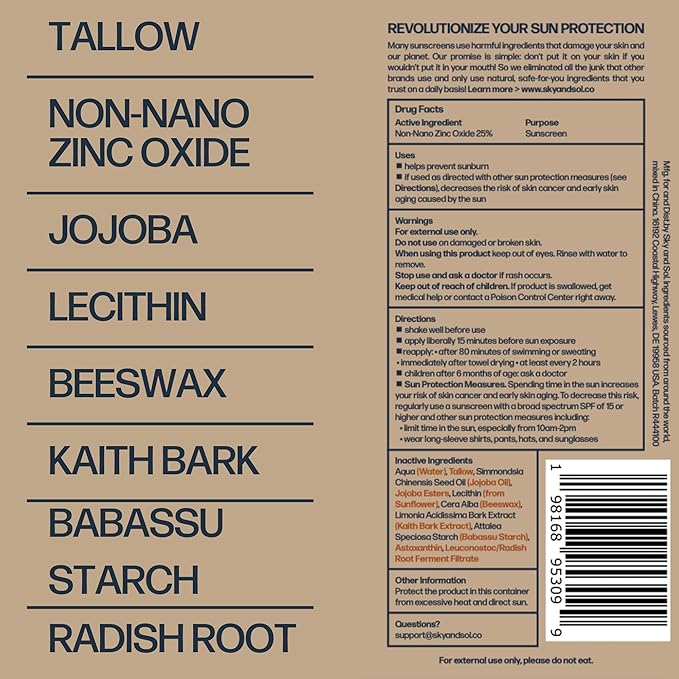 Mineral Sunscreen SPF 50 | With Grass-Fed Tallow & Zinc Oxide | Non-Greasy Formula for Face & Body | Made Without Reef-Harming UV Filters | 3 oz (85 g)-FemmiqueWomen