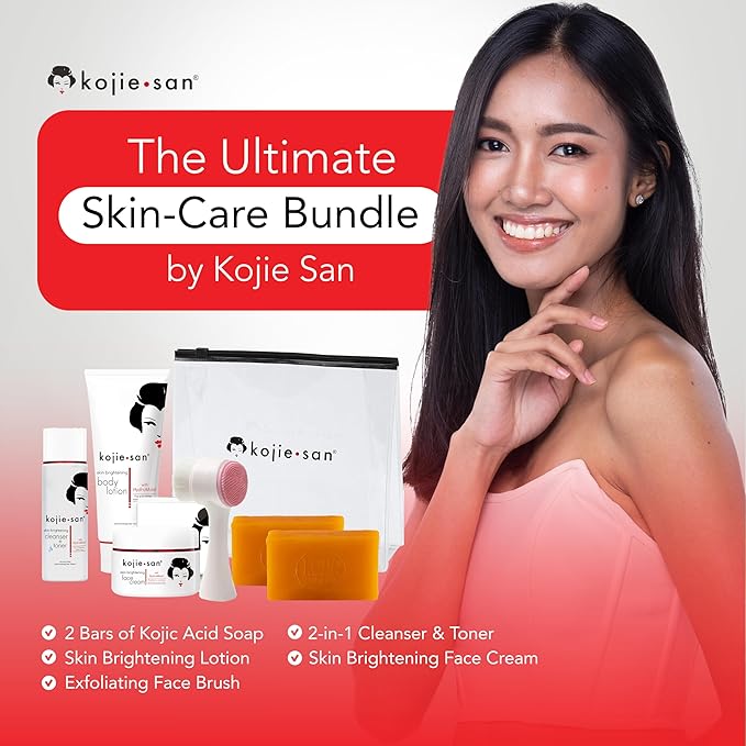 Kojie San Face & Body Shower Set - The Original Kojic Acid Soap that Reduces Visibility of Dark Spots, Hyperpigmentation, and Other types of Skin Damage – 135g x 2 Bars with Lotion, Cream and Toner-FemmiqueWomen