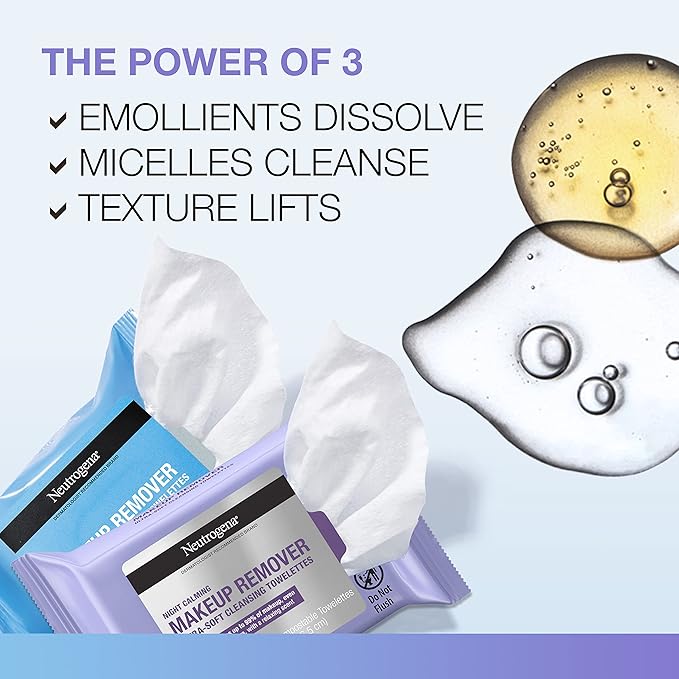 Neutrogena Day & Night Wipes, Makeup Remover Face Cleansing Towelettes & Night Calming Facial Cloths, 100% Plant Based Fibers Wipe Away Dirt, Alcohol-Free, 3 Packs of 25 ct, 75 ct-FemmiqueWomen