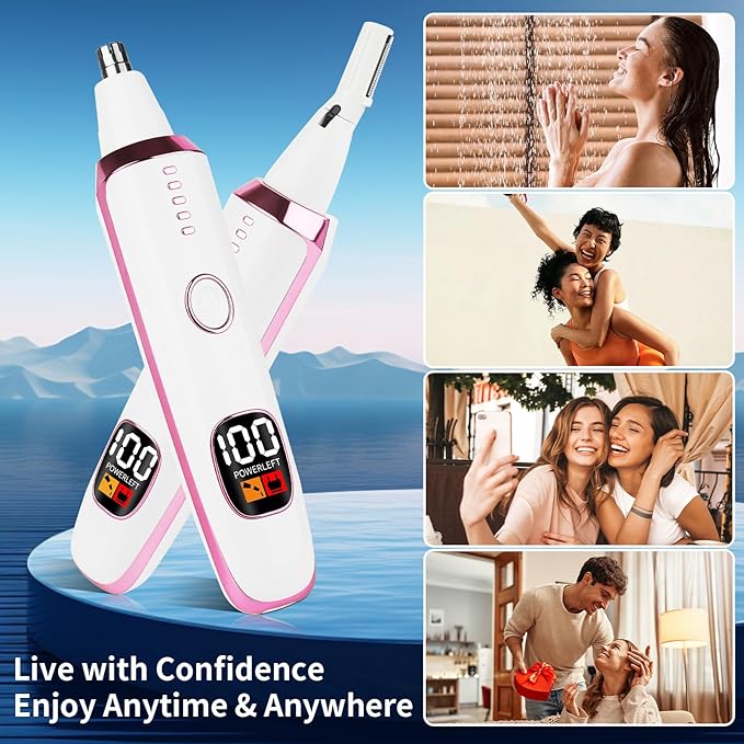 2025 Rechargeable Nose and Ear Hair Trimmer with LED Dispaly for Women Men,4 in 1 Painless Eyebrow & Facial Hair Trimmer with Powerful Motor,Ladies Wet & Dry Electric Razor (White)-FemmiqueWomen