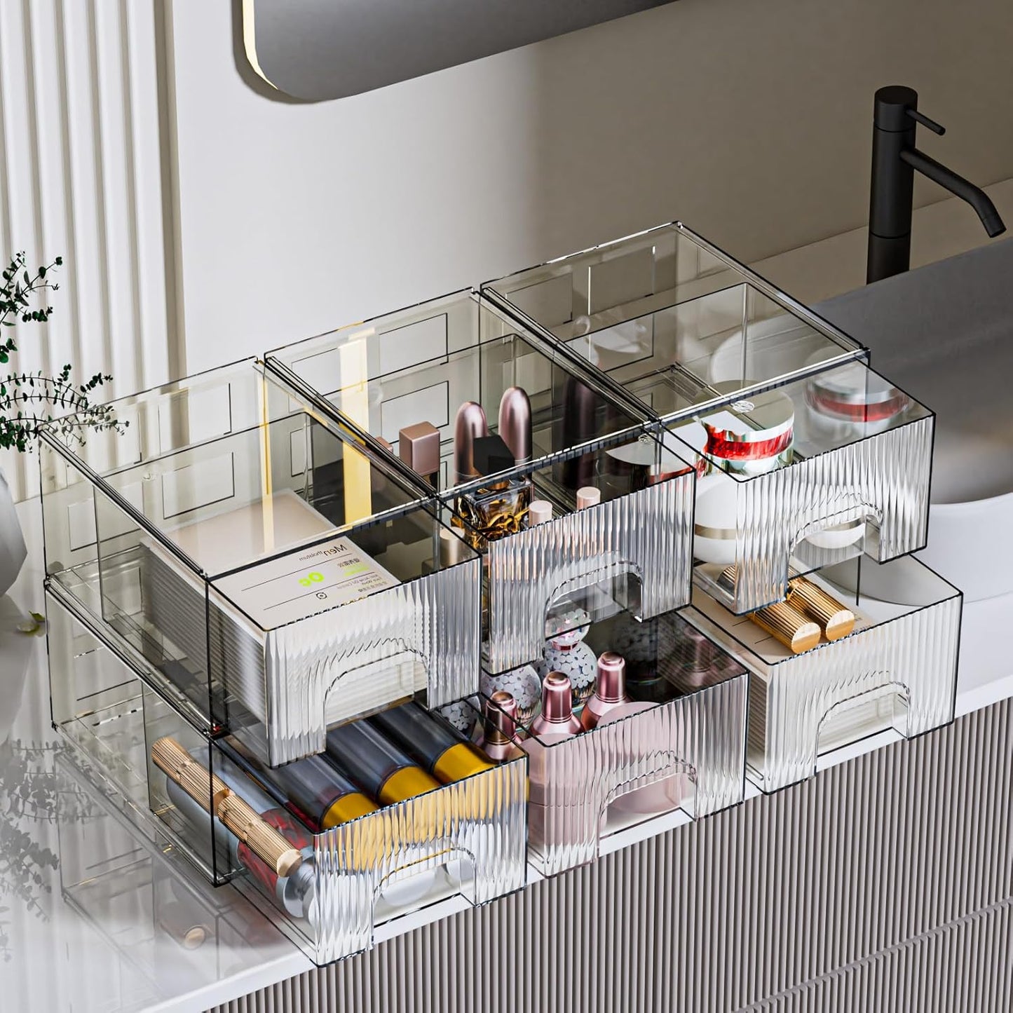 ZHIAI 6 Pack Clear Stackable Storage Drawer, Acrylic Drawer, Cosmetic Organizer, Plastic Organizer for Dresser, Under, Kitchen Cabinet, Pantry, Home Organization and Storage-FemmiqueWomen