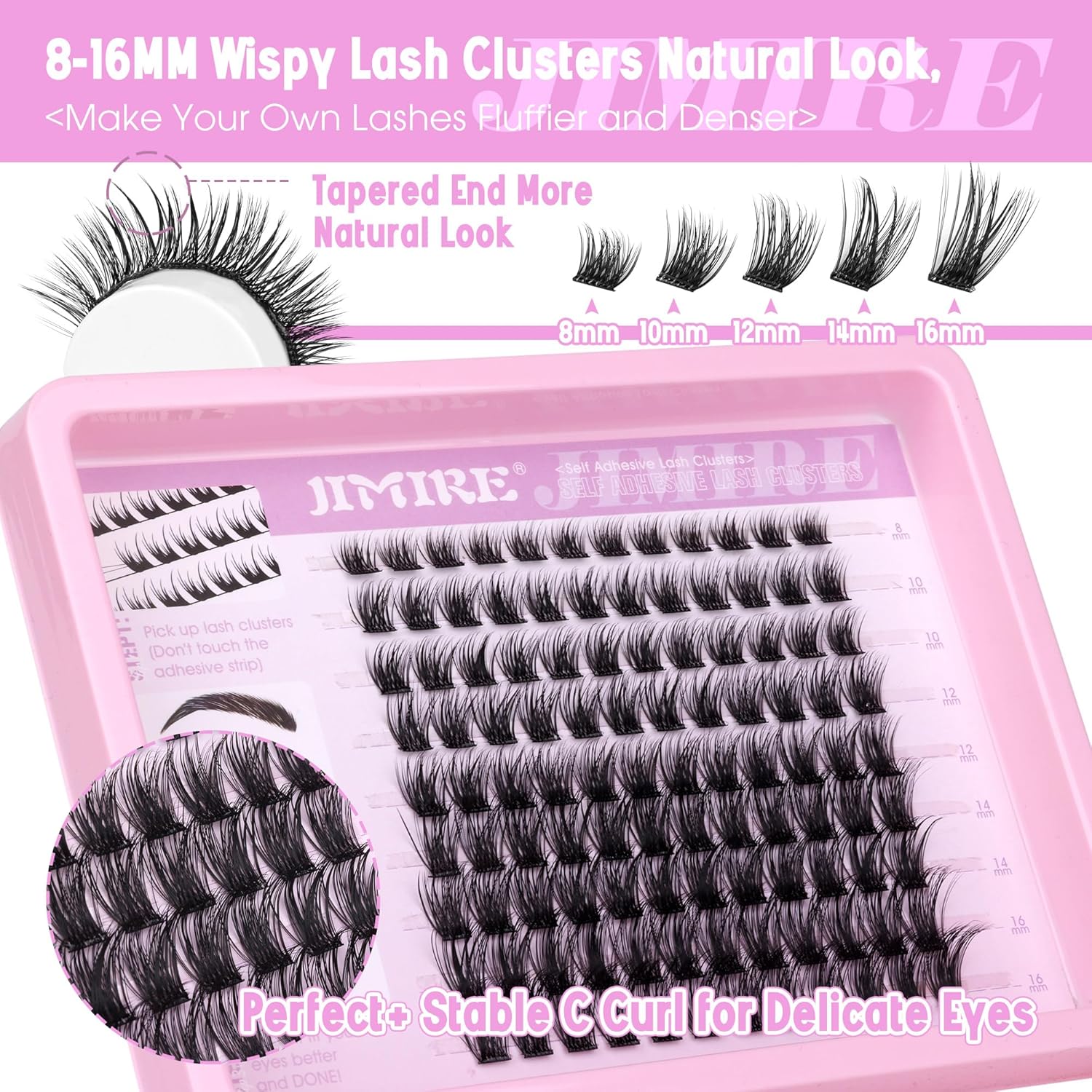 JIMIRE Self Adhesive Eyelashes Natural Wispy 8-16MM Pre Glued Lash Clusters No Glue Needed Press on Lashes Reusable Self Adhesive Lashes Classic Eyelash Clusters Easy to Apply-FemmiqueWomen