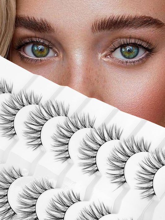 Strip Lashes Natural False Eyelashes Wispy Fake Eyelashes Soft False Lashes C Curl Natural Lash 13mm Siligli Eyelashes 7 Pair Eye Lashes Pack-FemmiqueWomen