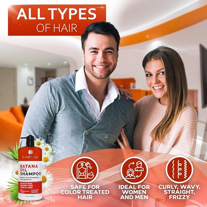 Batana Oil Shampoo - Volumizing Salon Formula for Thinning and Fine Hair Women and Men - Sulfate and Paraben Free - Thickening Volume Boost for Thicker, Fuller Hair - With Argan Oil - 16 Fl Oz-FemmiqueWomen