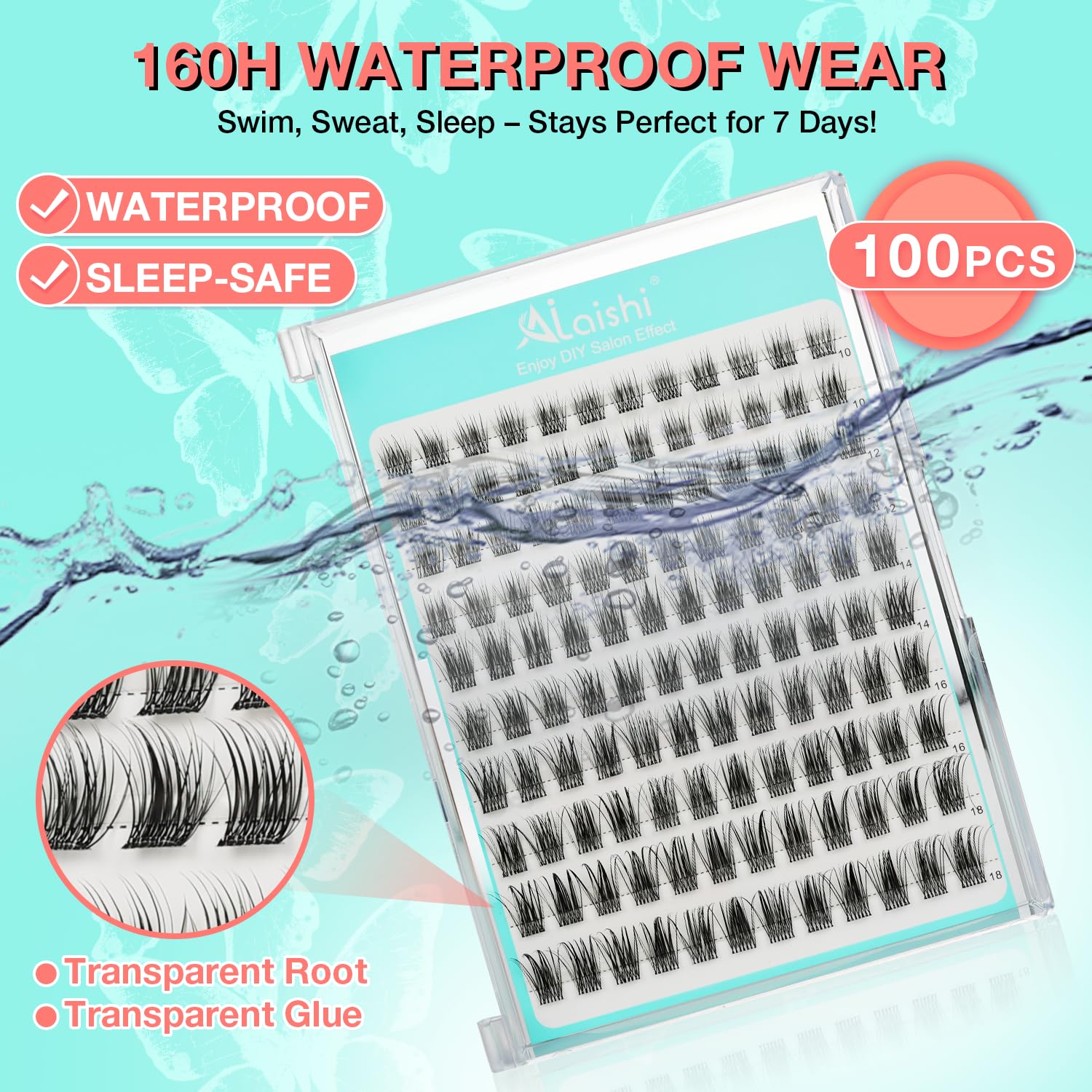 No Glue Needed Lashes, Self Adhesive Eyelashes, DIY Lash Cluster Eyelash Extensions Kit 10‑18mm,100pcs Fluffy D Curl Soft Natural Lashes with Tweezers–Fake Cat Eye Wispy Individual Clusters(NGDY61)-FemmiqueWomen