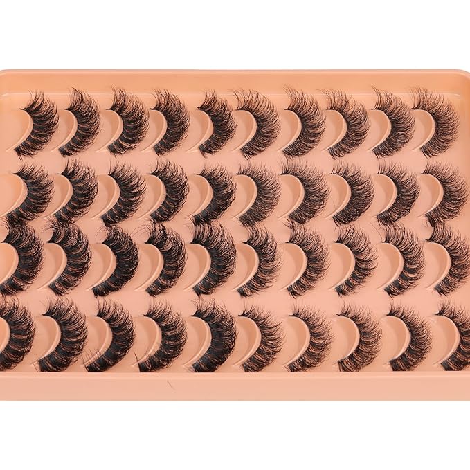 JIMIRE False Eyelashes 4 Styles Mixed Demi Wispies Cat Eye Lashes Mink Lashes Fluffy D Curl Russian Strip Lashes Natural Look Fake Lashes Pestañas 20 Pairs Pack-FemmiqueWomen