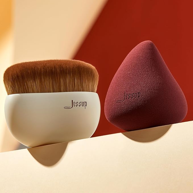 Jessup Makeup Brush Foundation Brush with Makeup Sponge 1pc Kabuki Brush for Liquid, Cream or Flawless Powder Cosmetic Face Boby Brush, T882-FemmiqueWomen