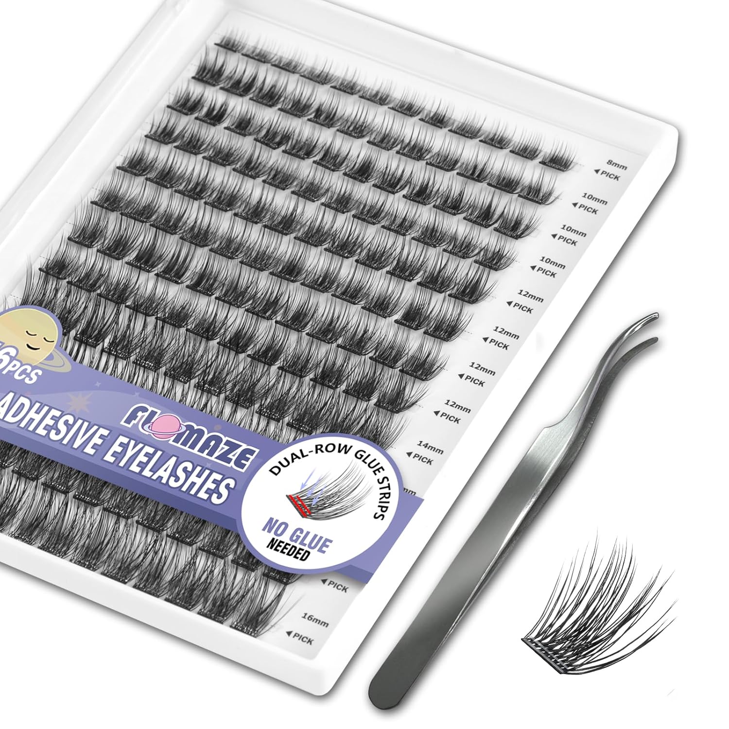 Self Adhesive Eyelashes, 156 PCS Self Adhesive Eyelash Clusters, No Glue Needed, Dual-row Glue Strips Individual Lash Extension Super Sticky Reusable False Lashes (Volume-Mixed)-FemmiqueWomen
