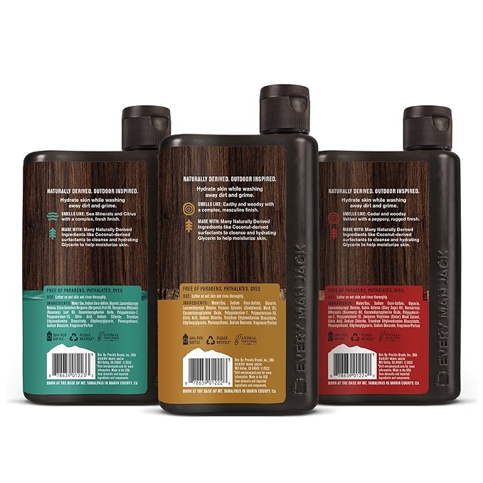 Every Man Jack Men's Body Wash Variety Pack - Includes 3 Body Washes with Natural Ingredients & Incredible Scents - Amber + Sandalwood, Cedar + Red Sage, Sea Minerals + Citron Fragrances-FemmiqueWomen