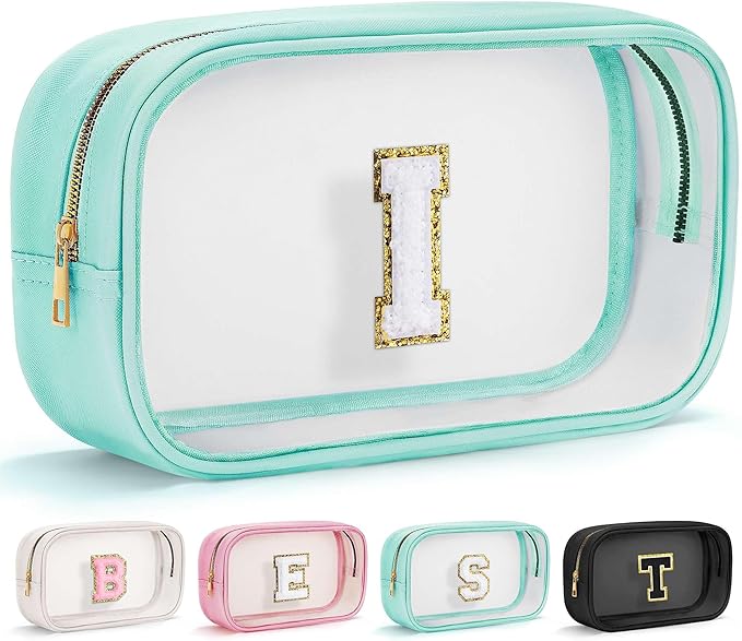 YOOLIFE Initial Travel Toiletry Bag, Clear Makeup Bag Preppy Cosmetic Bags Organizer Travel Essentials Gifts for Women Teen Girlfriend Teacher Mom Birthday Clear Makeup Bags With Zipper Blue I-FemmiqueWomen