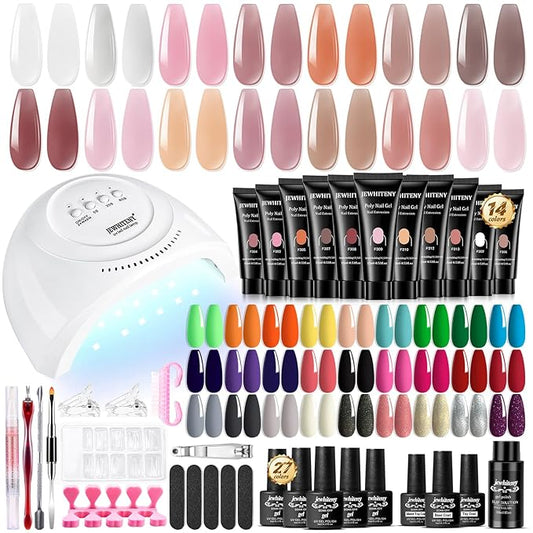 JEWHITENY 14 Colors Poly Gel Nail Kit 27 Colors Gel Nail Polish Kit With U V Light All In One Nail Art Starter Kit Suitable For All Seasons-FemmiqueWomen