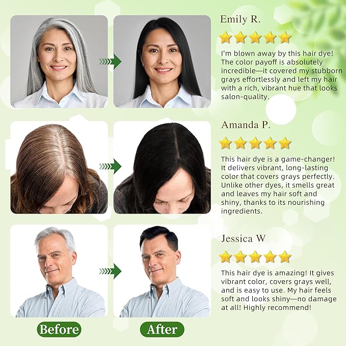 Black Hair Dye Shampoo 3 in 1 for Gray Hair Coverage Argan nut Natural Shampoo Black Hair Dye for Women & Men/Ammonia-Free 500ml-FemmiqueWomen