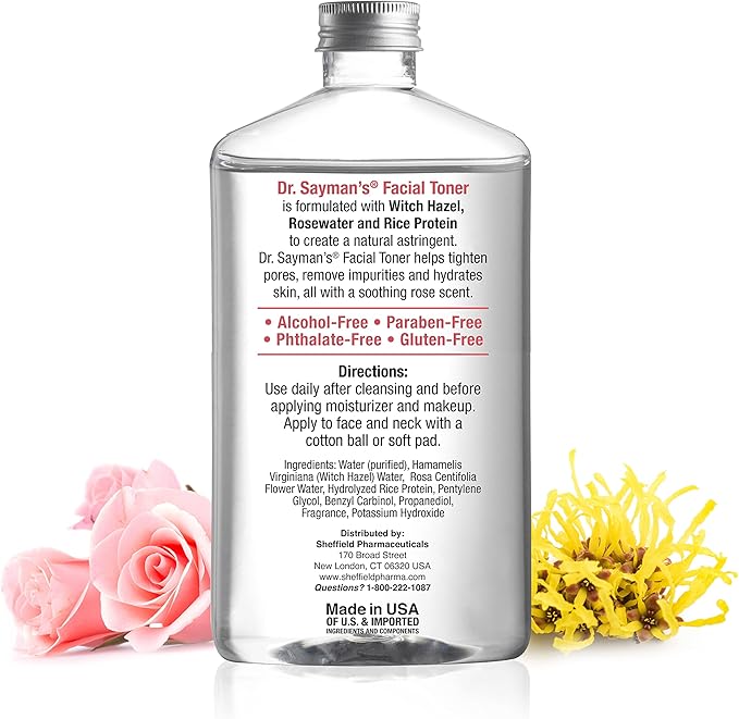 Dr. Saymans Alcohol-Free Facial Toner with Witch Hazel, Rosewater & Rice Protein, Removes Impurities & Hydrates Your Face, 9 oz-FemmiqueWomen