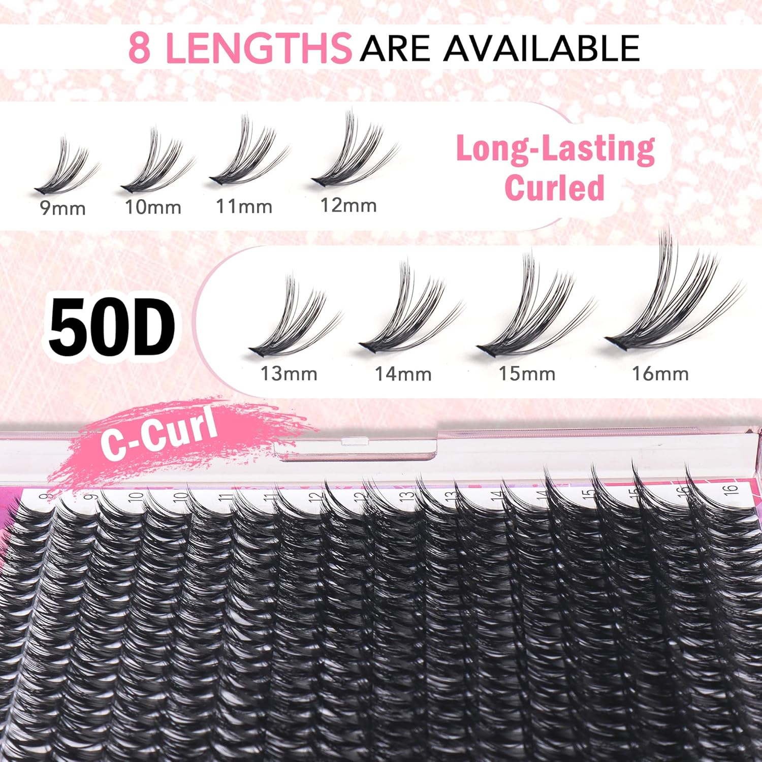 GAQQI Lash Clusters 320Pcs Individual Lashes 50D Mixed 9-16mm Eyelash Clusters C Curl Lash Clusters Look Like Mink Eyelash Extensions Thin Band Soft to Use Self Application(50D-CMIX)-FemmiqueWomen