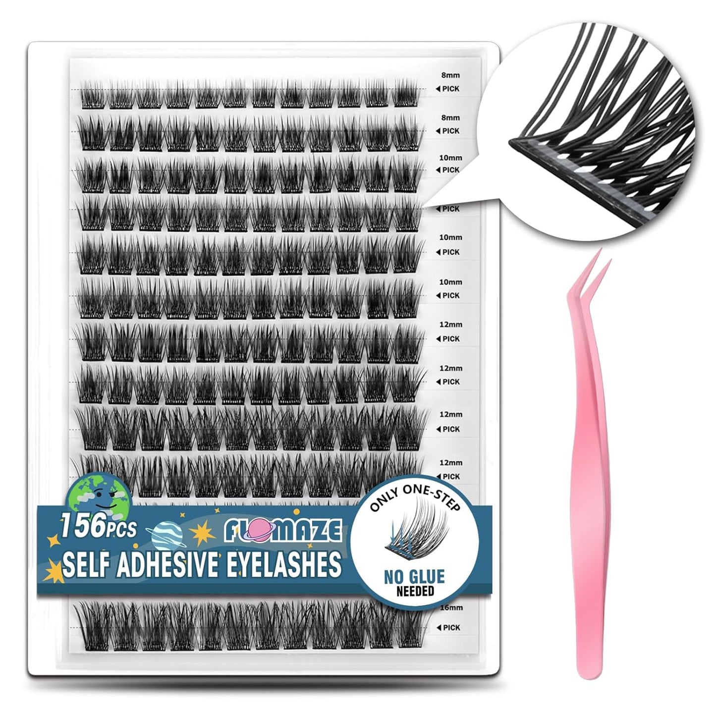Self Adhesive Eyelashes, 156 PCS Self Adhesive Eyelash Clusters, No Glue Needed, Glue Strips Individual Lash Extension Super Sticky Reusable False Lashes (Fluffy-Mixed)-FemmiqueWomen