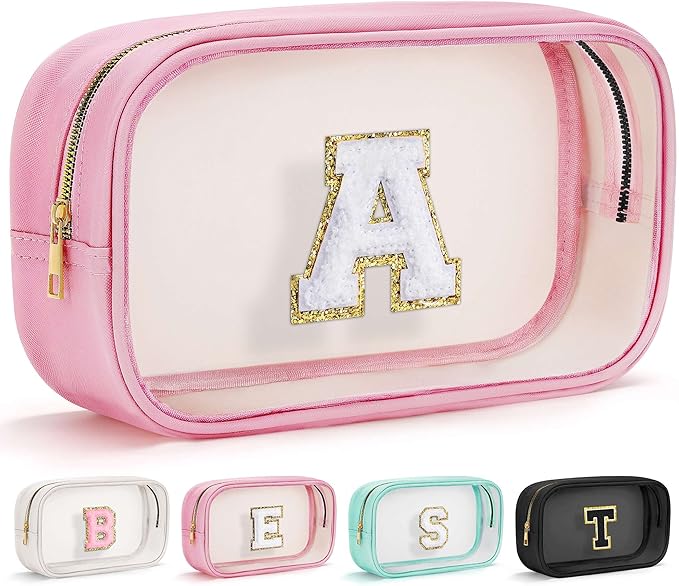 YOOLIFE Graduation Teacher Gifts Initial Clear Makeup Bag Birthday Gift Travel Toiletry Preppy Cosmetic Bags Birthday Gift for Girls Kids Travel Essentials Clear Toiletry Bag A-FemmiqueWomen