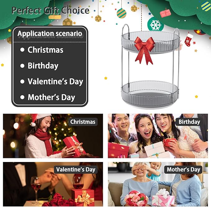 Rotating Makeup Organizer for Vanity, High-Capacity Skincare Clear Make Up Storage Perfume Organizers Cosmetic Dresser Organizer Countertop 360 Spinning (Gray, 2 Tier)-FemmiqueWomen