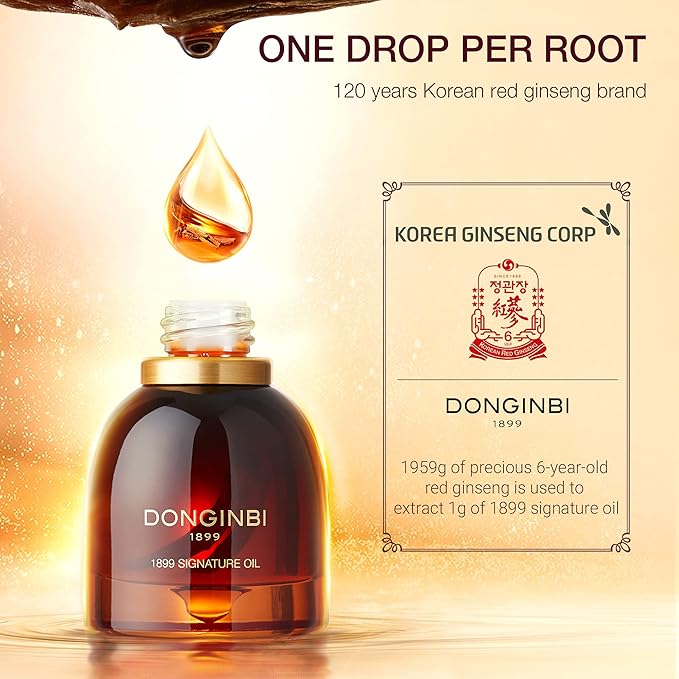 Donginbi 1899 Signature Oil - Skin Barrier Repair & Firming Face Oil for Women, Jojoba Seed Oil & Sweet Almond Oil for Sensitive Skin, Korean Red Ginseng Skin Care, 0.88 floz / 25ml-FemmiqueWomen