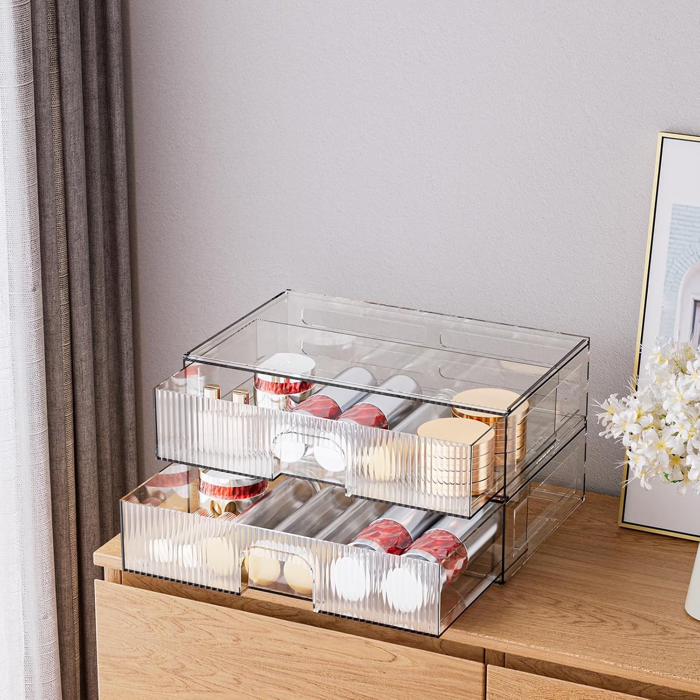 ZHIAI Stackable Storage Drawer, 2 Piece Acrylic Organiser for Cosmetics and Beauty Products, Suitable for Dressers, Bathrooms, Cabinets, Storage Rooms, Bedrooms and Home Organisers-FemmiqueWomen