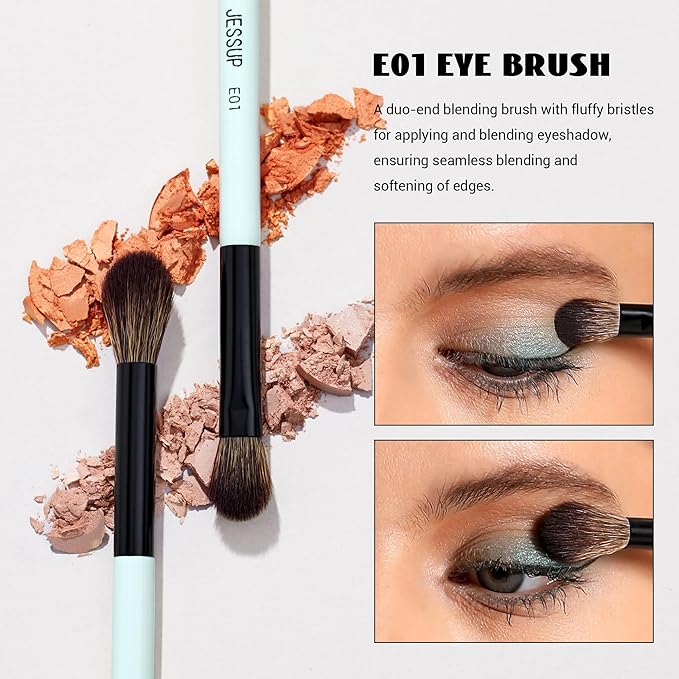Jessup Makeup Brushes 2pcs Double Sided Foundation Brush Contour Brush Dual Ended Eye Blending Brush, Multi-functional Cosmetic Brush Bright Cyan T502-FemmiqueWomen