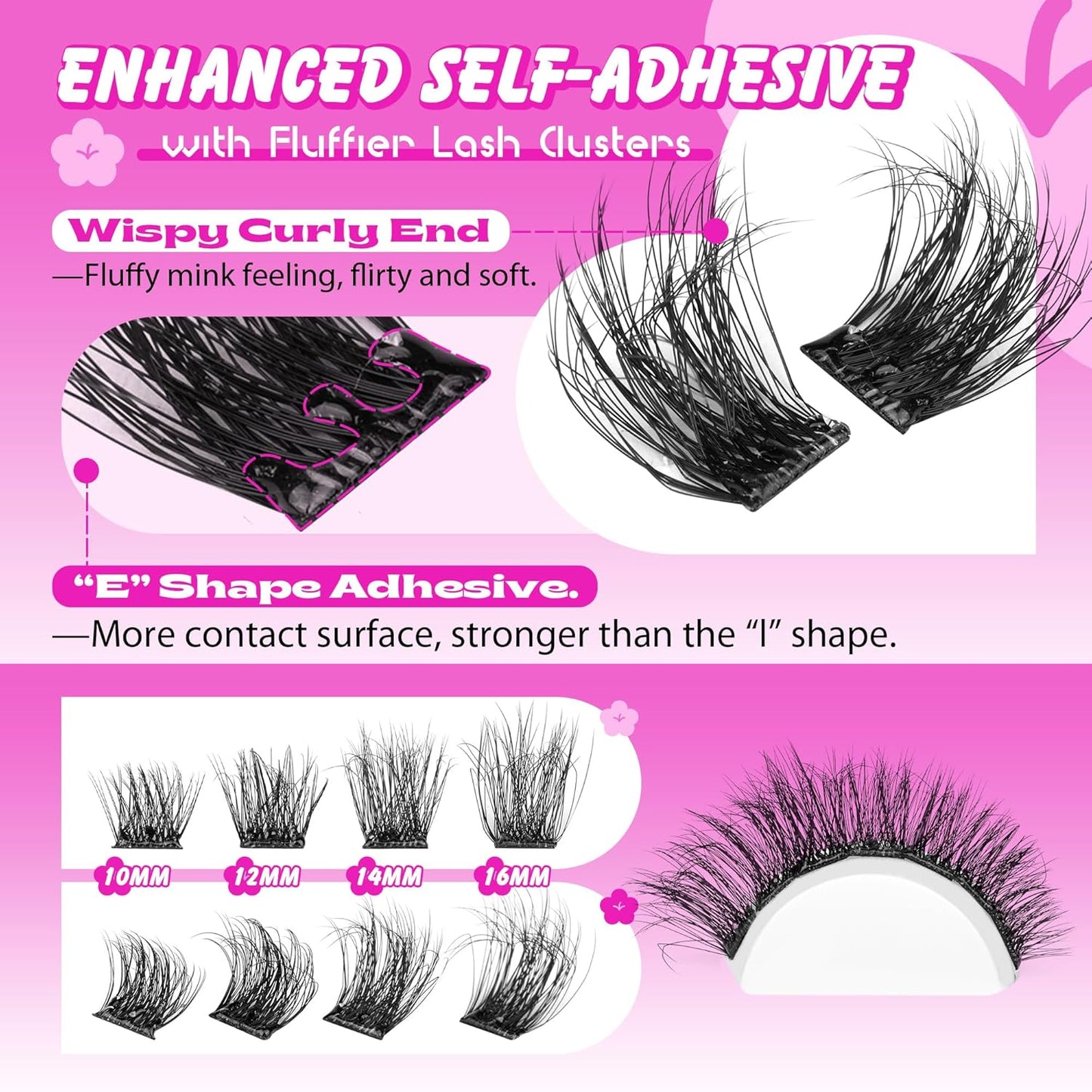 ALPHONSE Self Adhesive Lash Clusters Reusable Self Adhesive Eyelashes Fluffier Press on Lashes Extension No Glue Needed 10-16mm Glueless Lashes Clusters with Tweezers-FemmiqueWomen