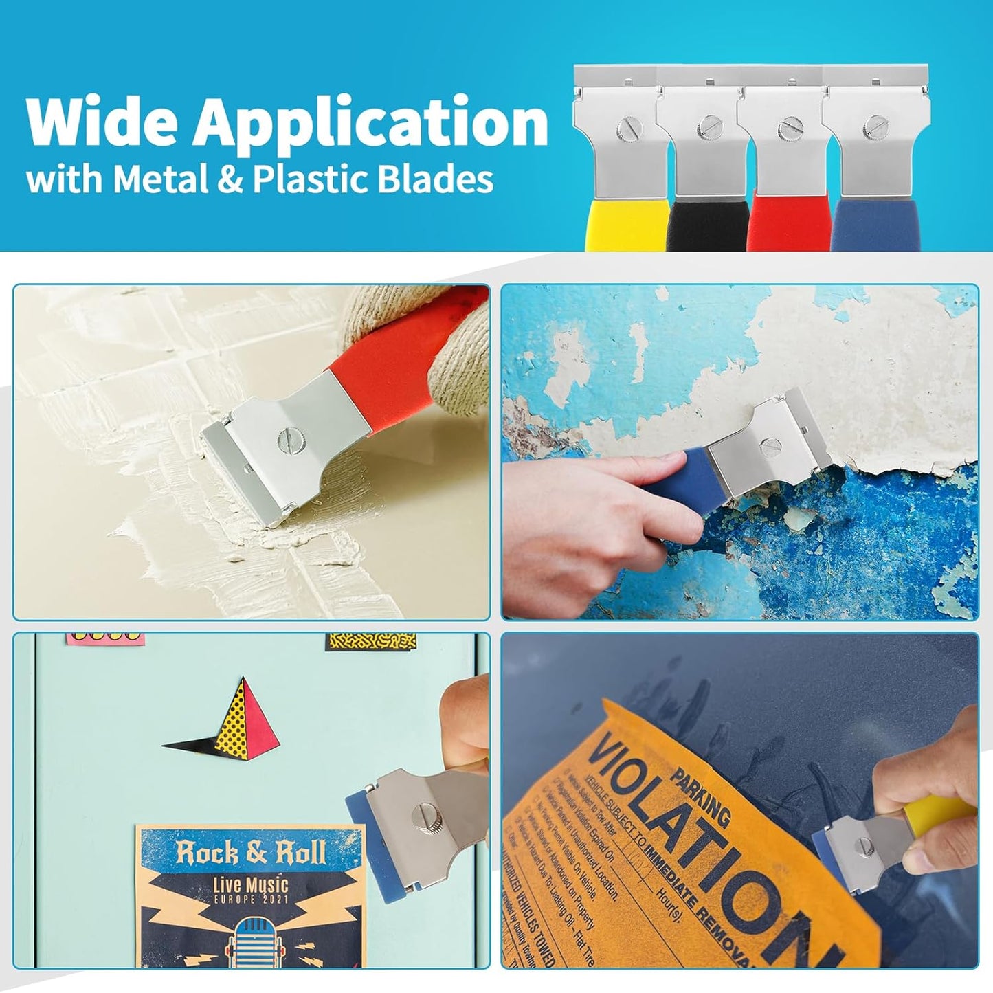 2 Pack Razor Blade Scraper, Multi-Purpose Cleaning Remover Tool, with 10 Metal & 10 Plastic Blades, for Glass Caulk, Adhesive, Wall, Stovetop, Paint, Window, Sticker, Tile, Label Decals-FemmiqueWomen