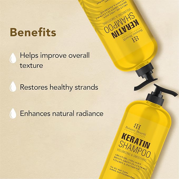 Botanic Hearth Keratin Shampoo | With Argan Oil, Collagen & Biotin | Best For Dry Damaged, Fizzy & Color Treated Hair | Hair Thickening & Sulfate Free | 16 Fl Oz (Pack Of 1)-FemmiqueWomen