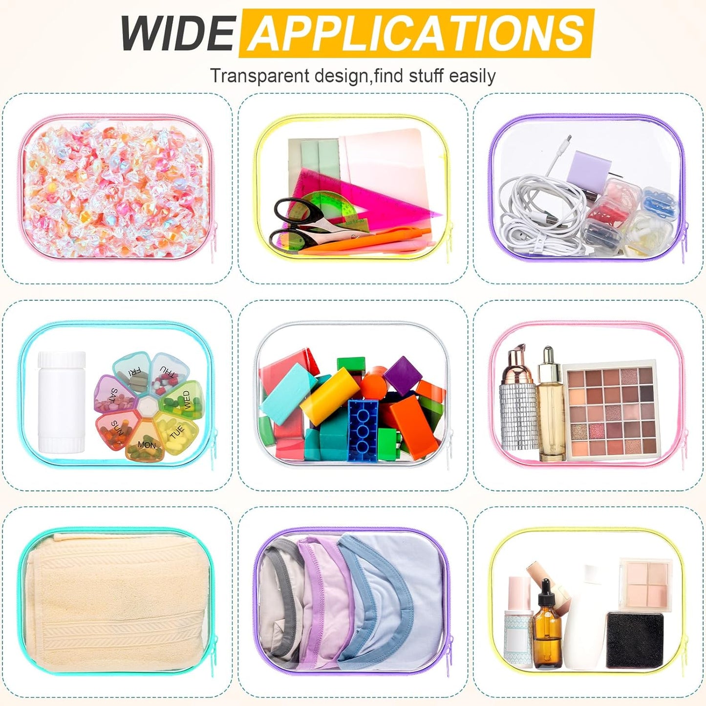 Sanwuta 6 Pcs Clear Hard Zipper Case Pencil Pouches Hard Plastic Zipper Pouches Makeup Bag Transparent Cases for Snacks Plastic Storage Organizer Box for Travel(Assorted Color,7.87 x 5.9 x 2 Inch)-FemmiqueWomen