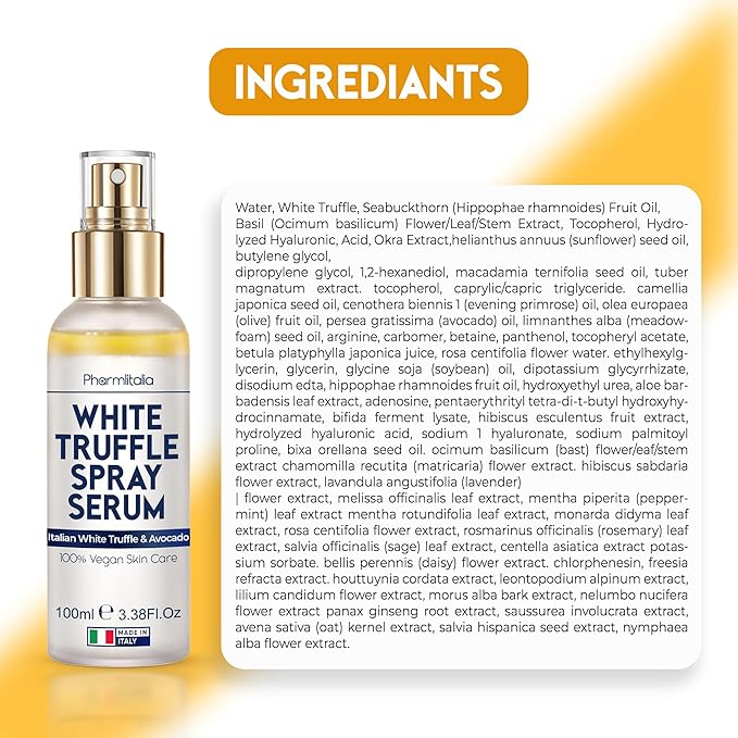 Italian White Truffle Spray Serum - Vegan Skin Care - Face Mist Hydrating Spray with Avocado & White Truffles - Face Serum for Radiant Skin - 3.38 Fl Oz-FemmiqueWomen
